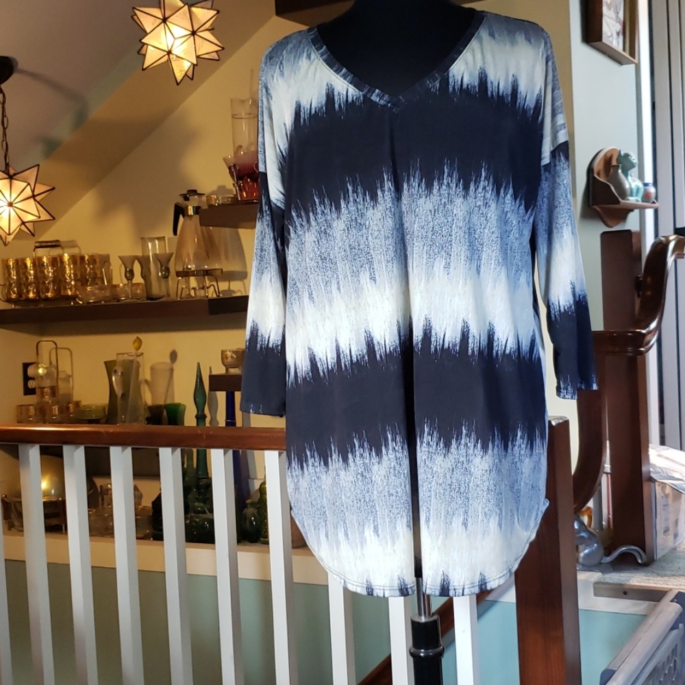 Paolino Womans Shades Of Blue Deep-V Neck Tunic
